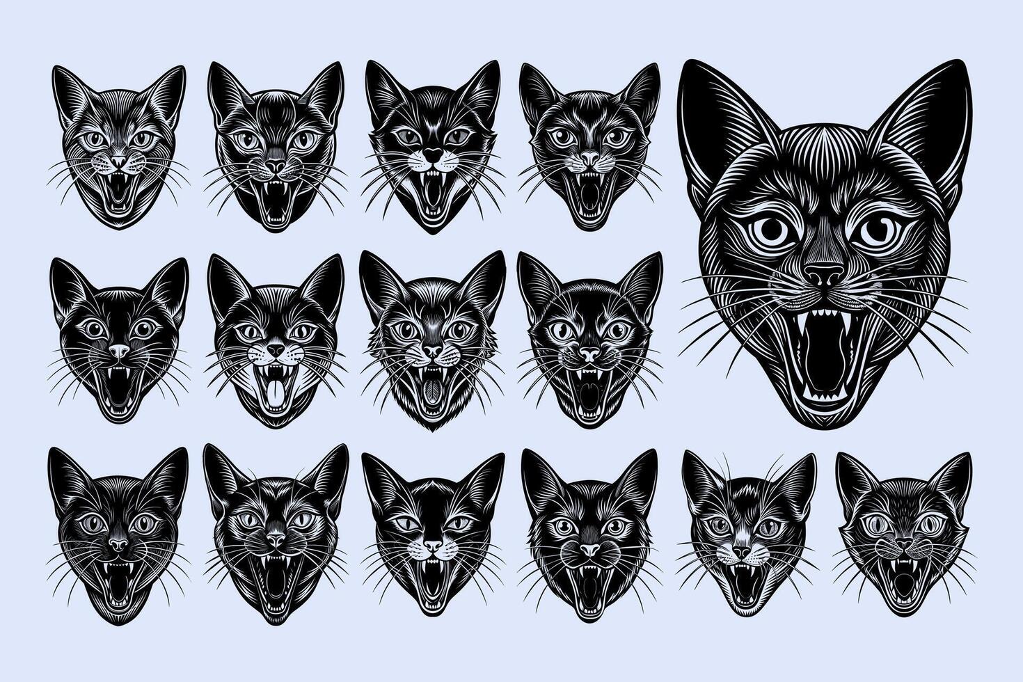AI generated Illustration of meowing russian blue cat head design vector set
