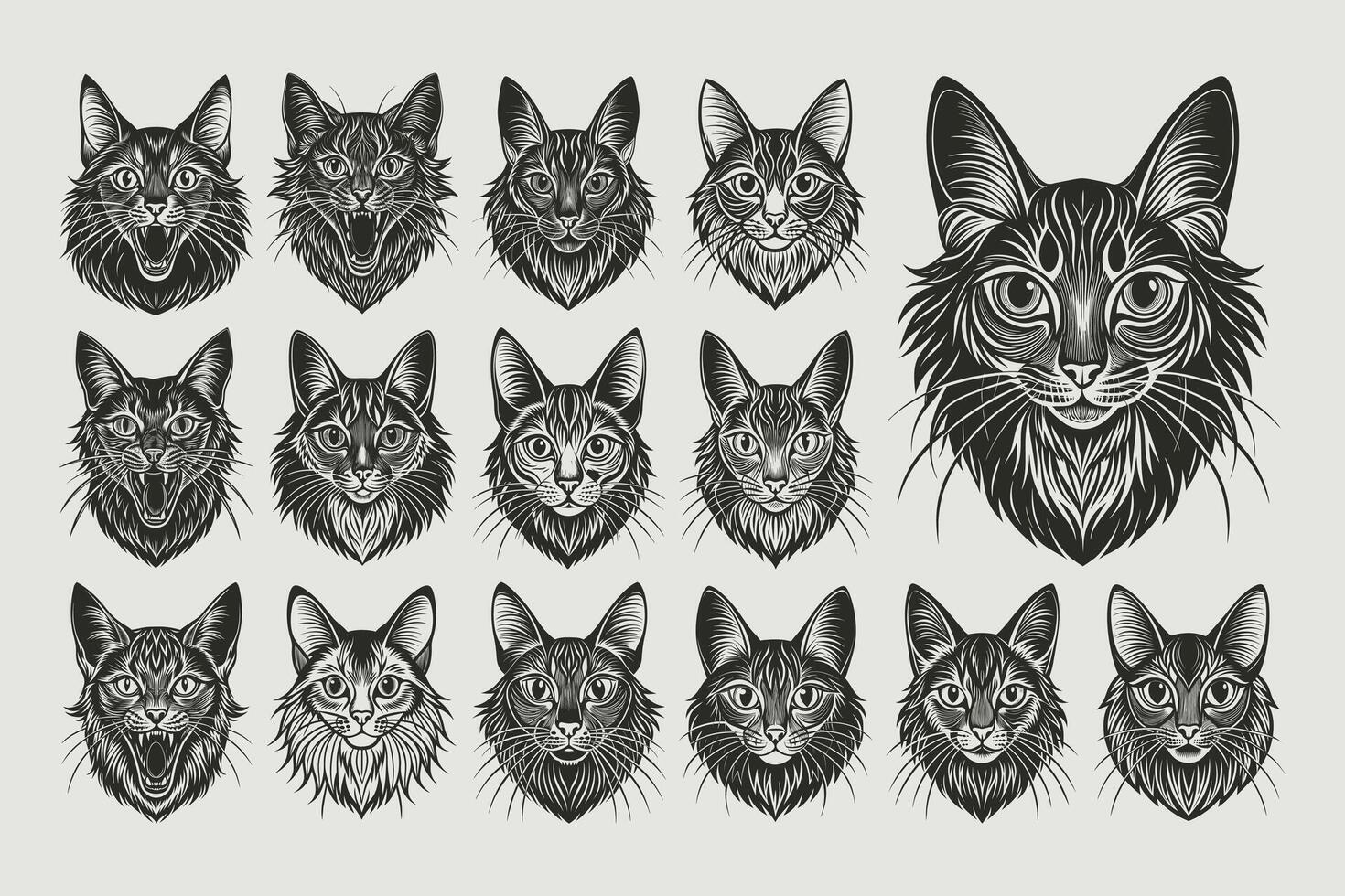 AI generated Silhouette of somali cat head portrait design vector set