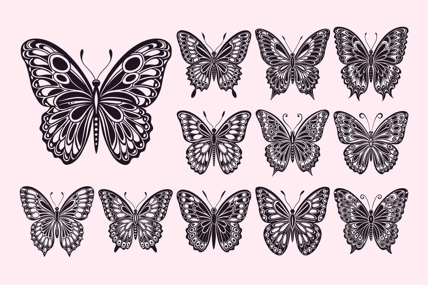 AI generated Beautiful butterfly illustration logo design set vector