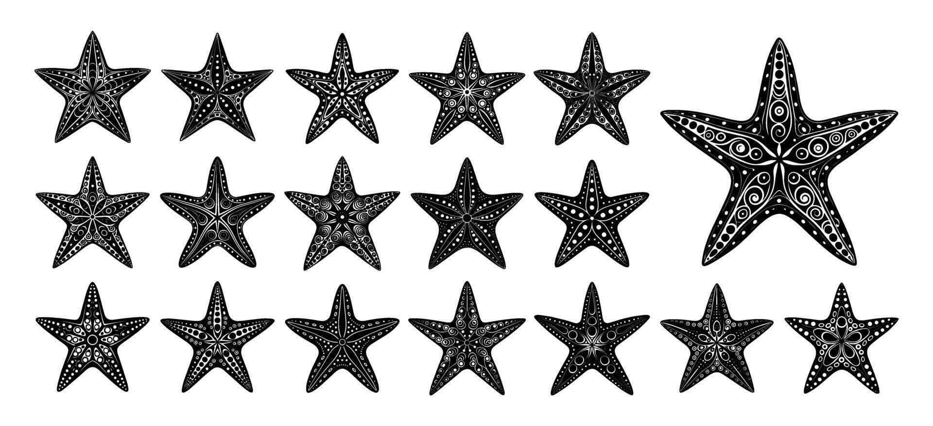 AI generated Collection of ornate starfish silhouette illustration design vector