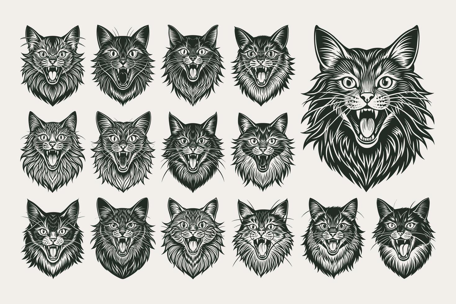 AI generated Meowing british longhair cat head illustration design bundle vector