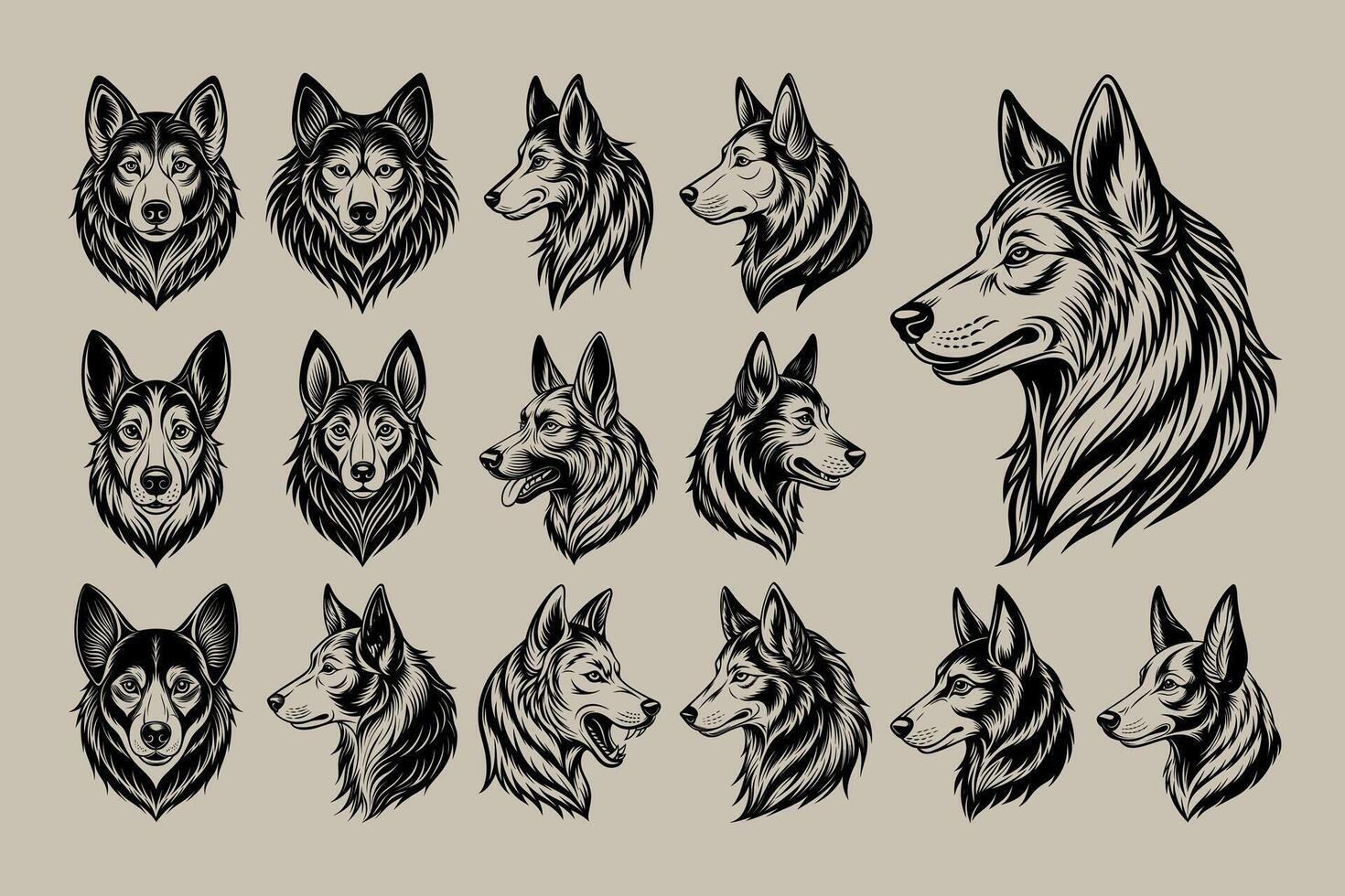 AI generated Bundle of flat Sarabi dog head illustration design vector