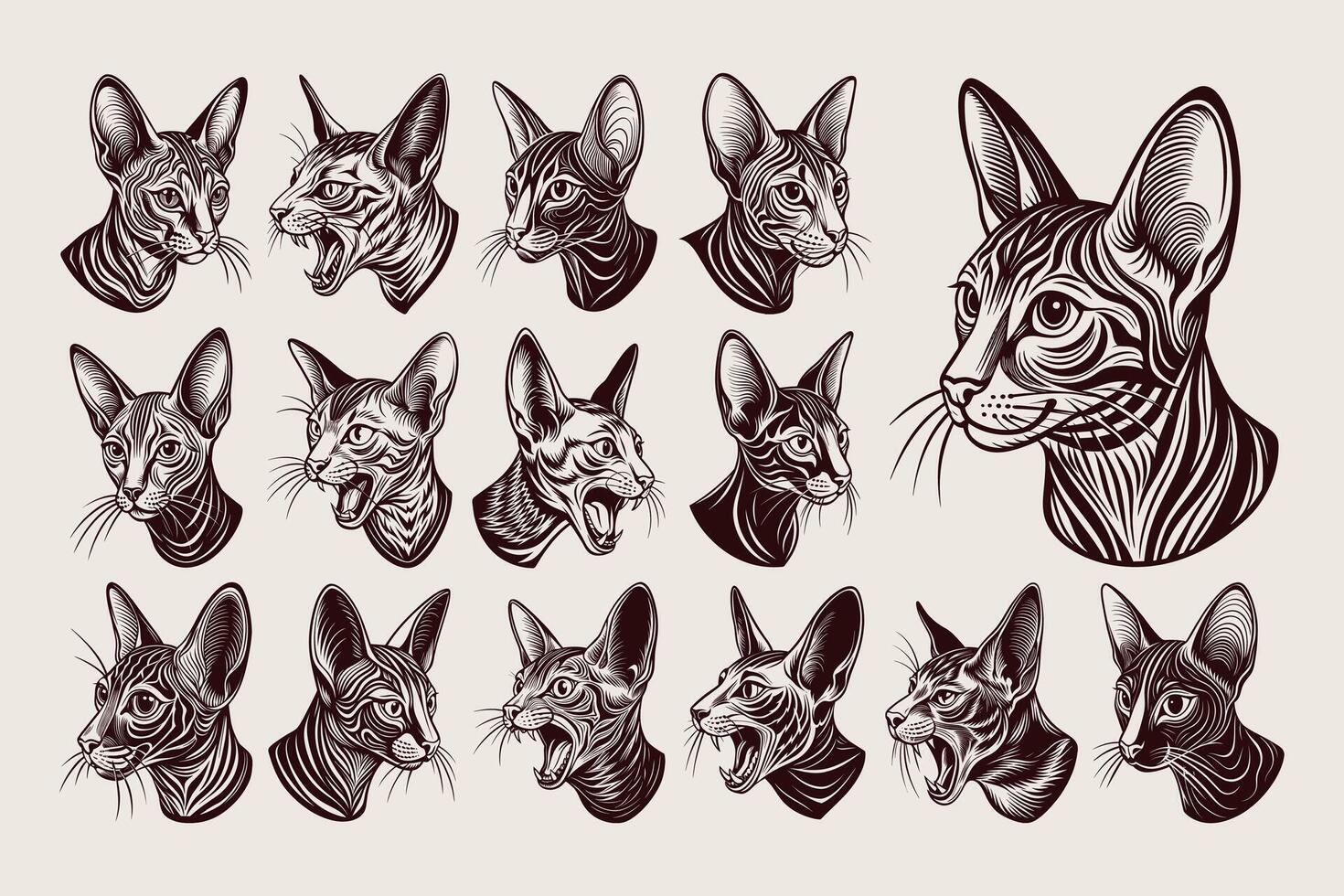 AI generated Collection of side view oriental shorthair cat head silhouette design vector