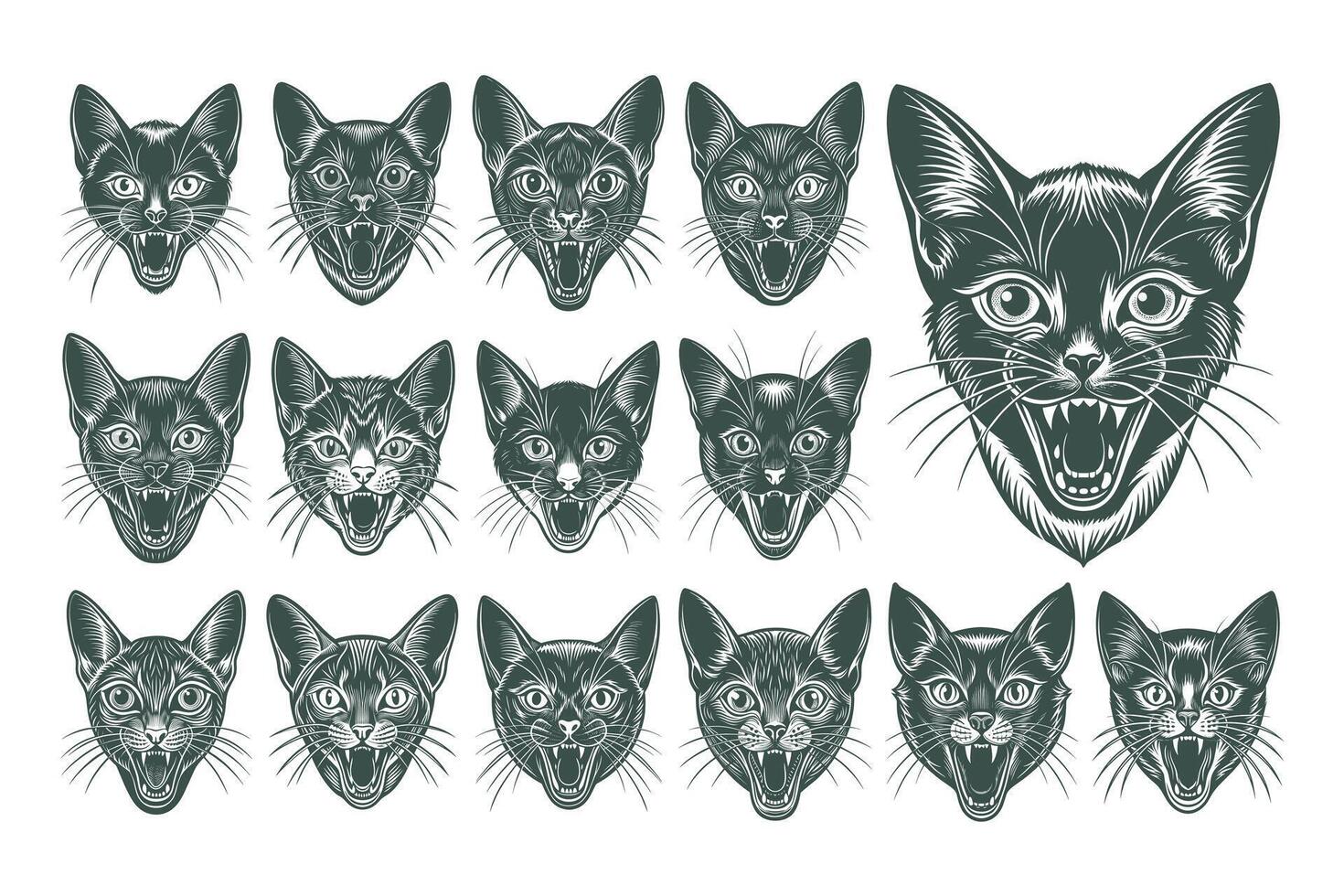 AI generated Meowing havana brown cat head illustration design set vector