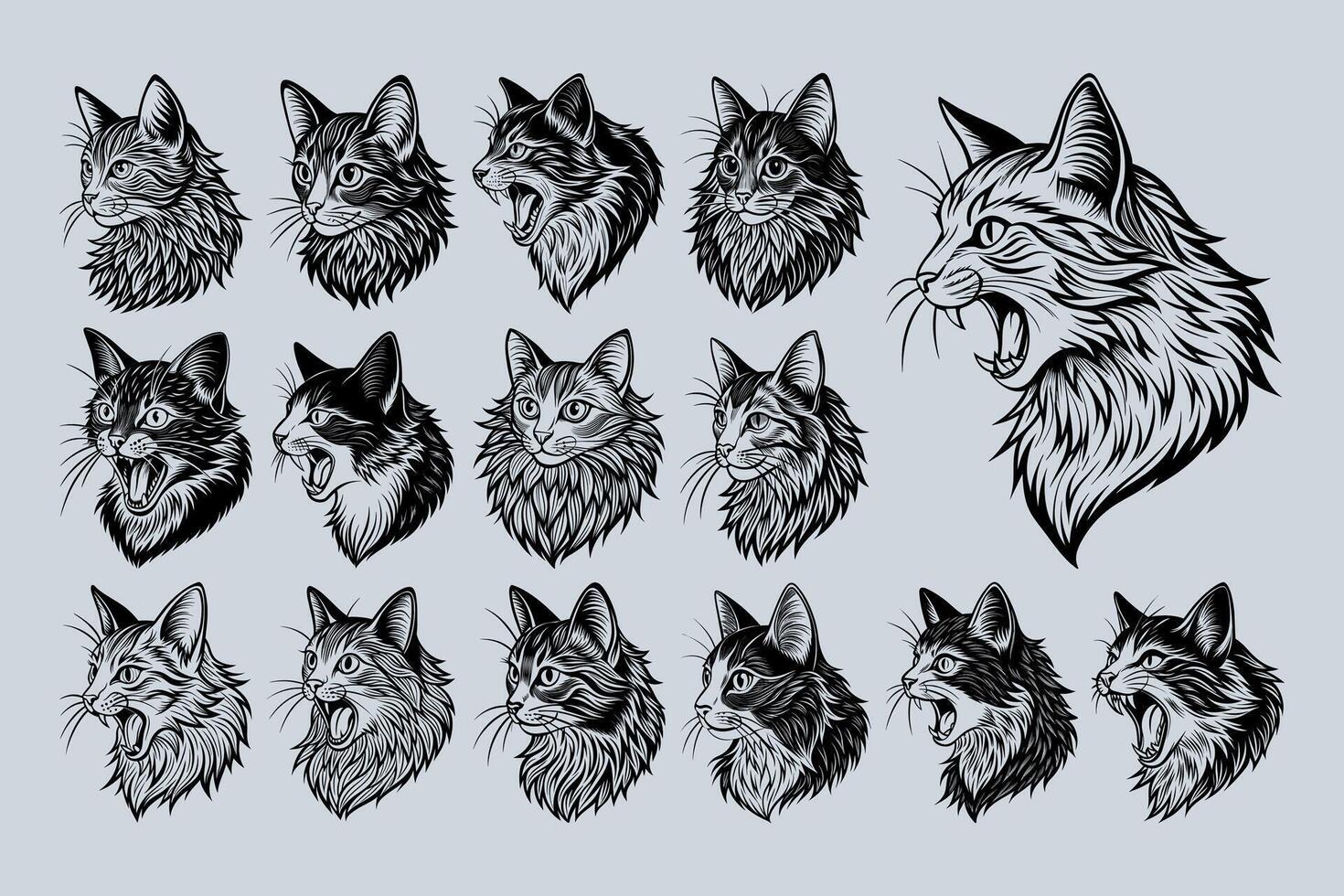 AI generated Meowing turkish angora cat pet head in side view design vector set