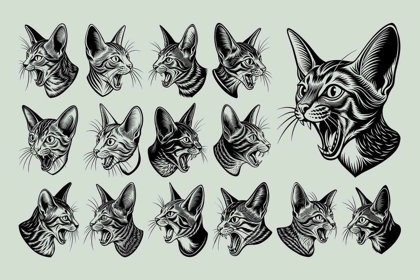 AI generated Illustration of flat detailed side view abyssinian cat head design set vector