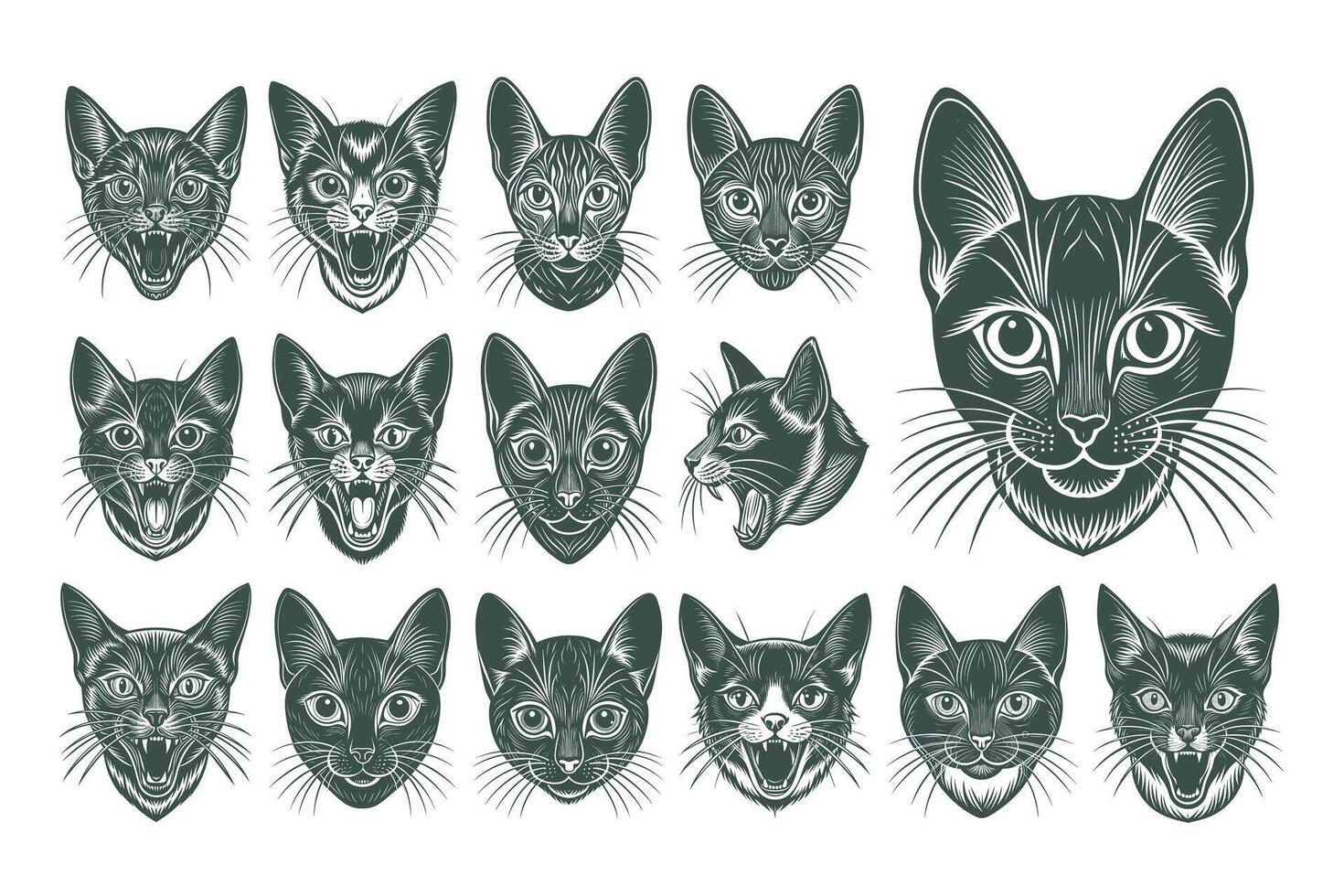 AI generated Portrait of havana brown cat face illustration design set vector