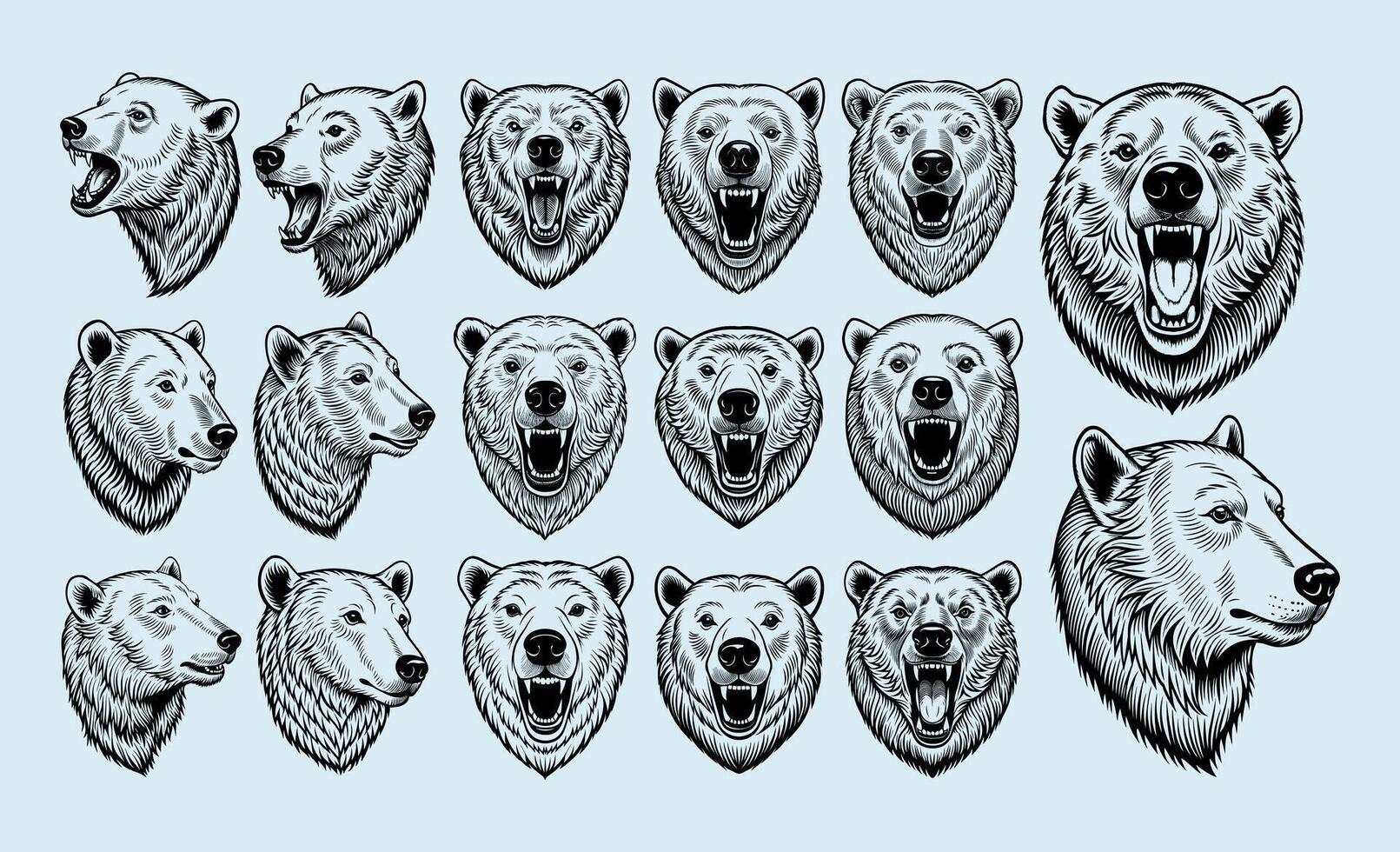 ai generado colección de plano mano dibujado polar oso cabeza diseño vector
