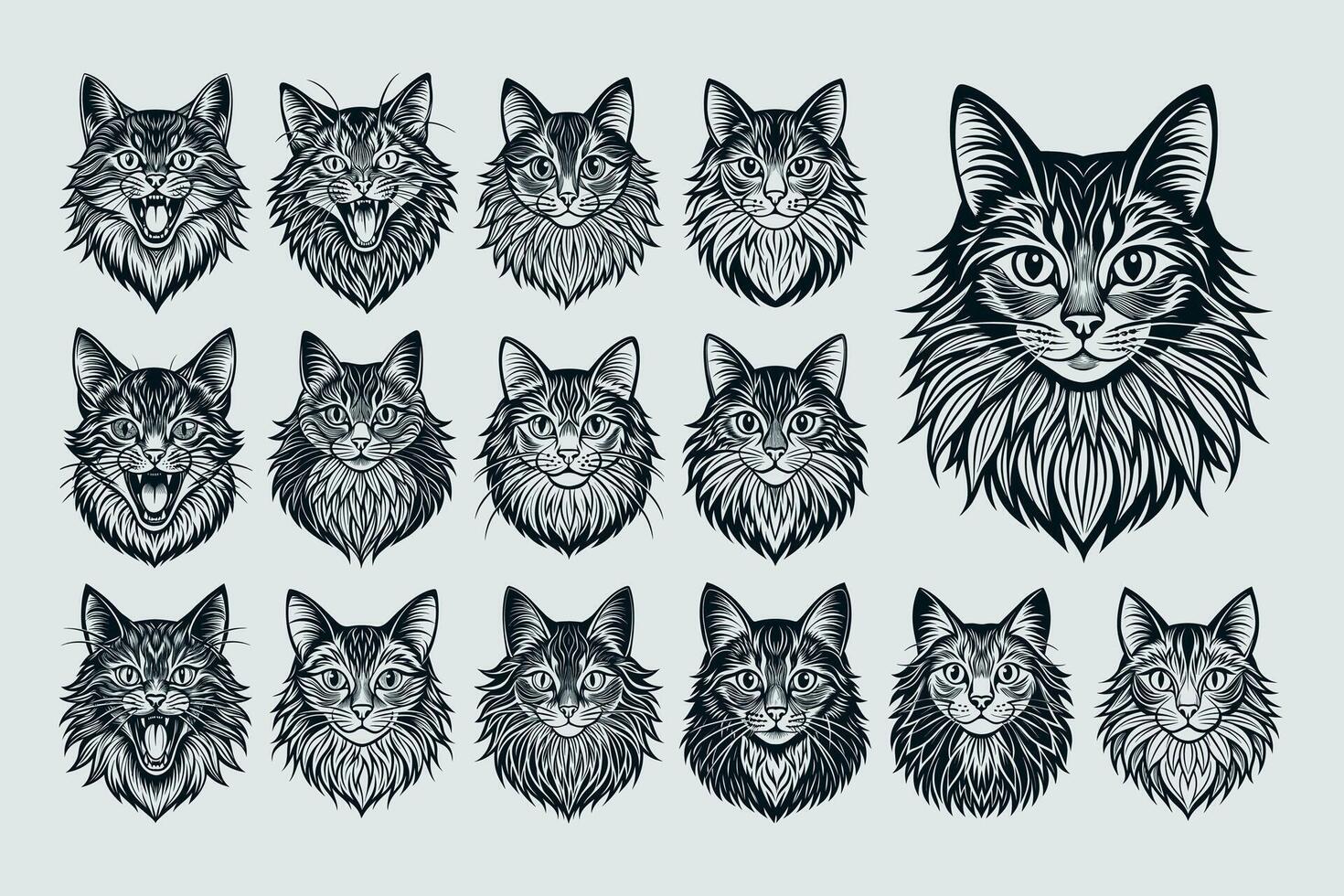 AI generated Portrait of adorable siberian cat head illustration design bundle vector