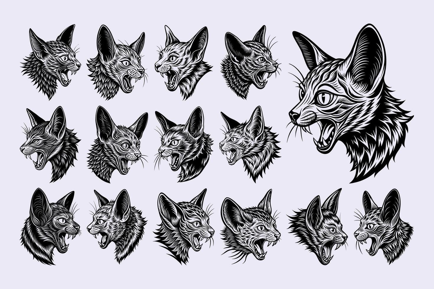 ai generado adorable linda lykoi gato cabeza en lado ver silueta diseño conjunto vector