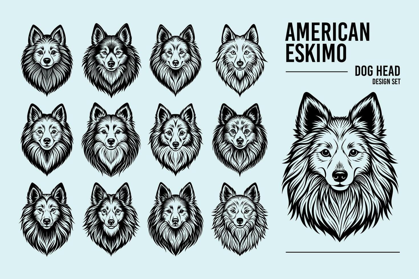 AI generated Cute portrait of american eskimo dog head illustration design set vector