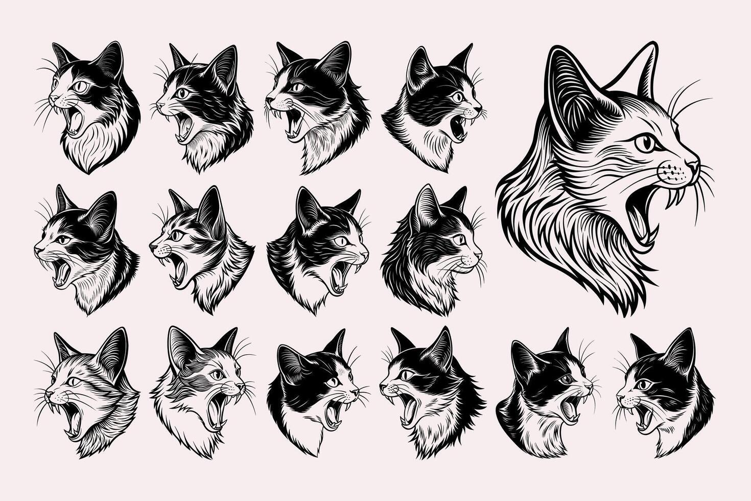 AI generated Cute side view meowing turkish van cat head illustration design set vector