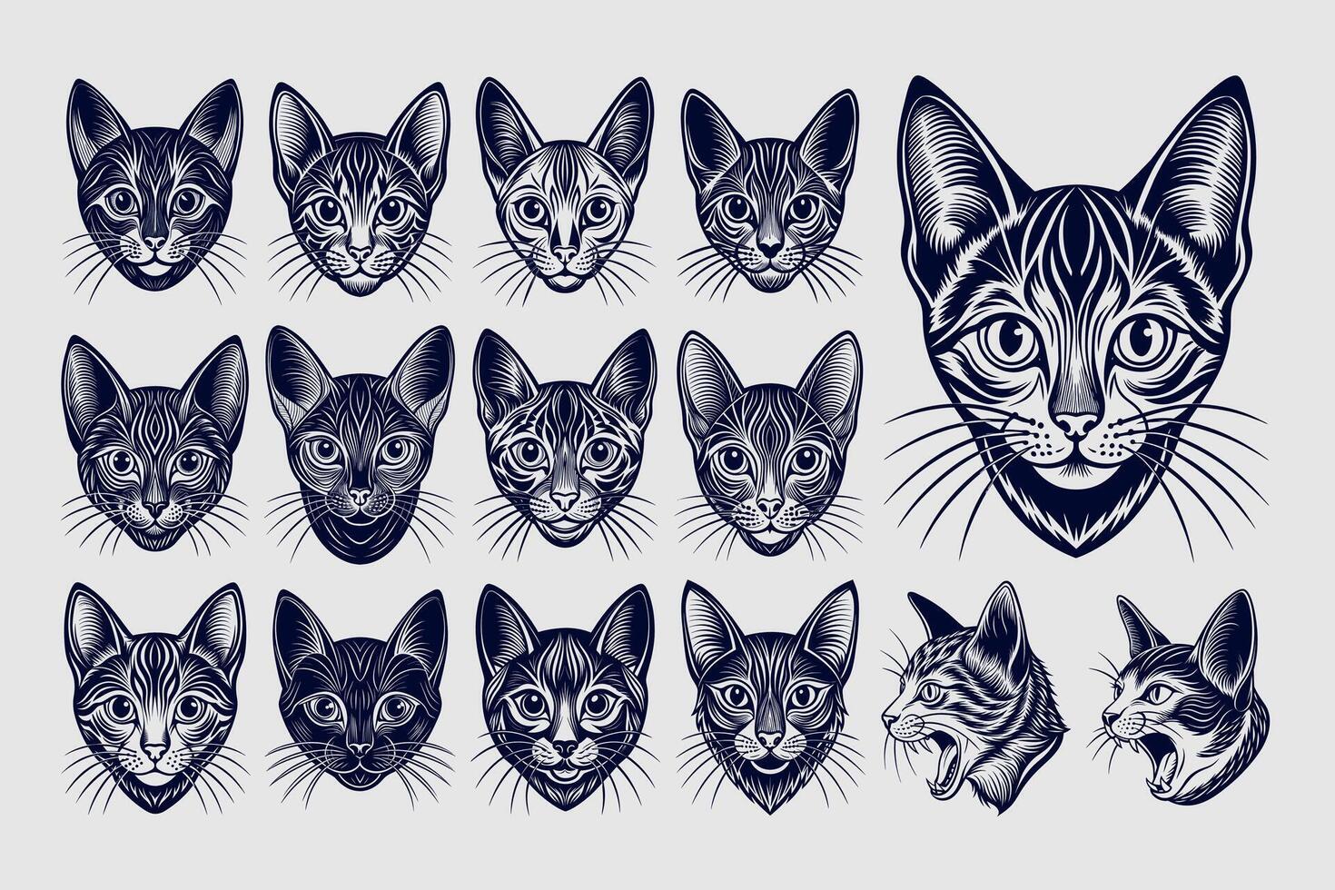 AI generated Portrait of flat detail javanese cat head illustration design set vector