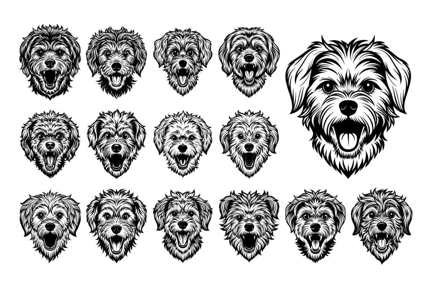 AI generated Set of barking Maltipoo dog head illustration design vector