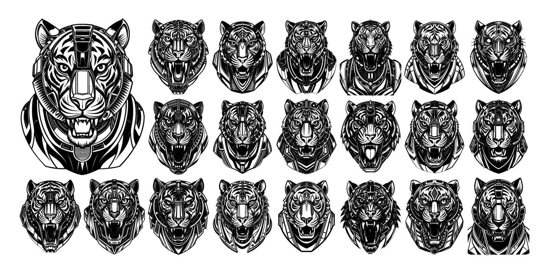 ai generado colección de moderno Tigre cyborg cabeza ilustración diseño vector