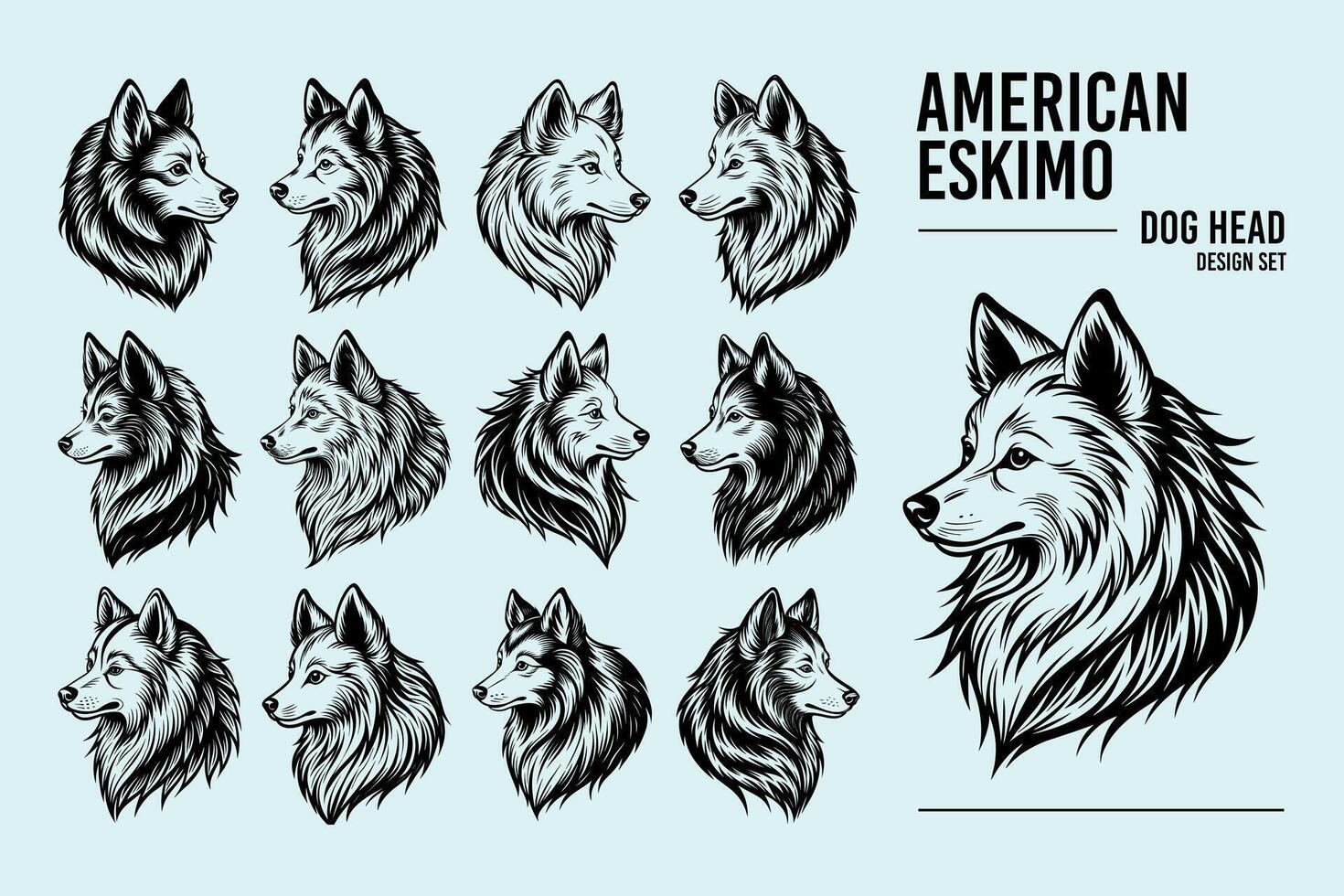 AI generated Profile side view of american eskimo dog head design vector set