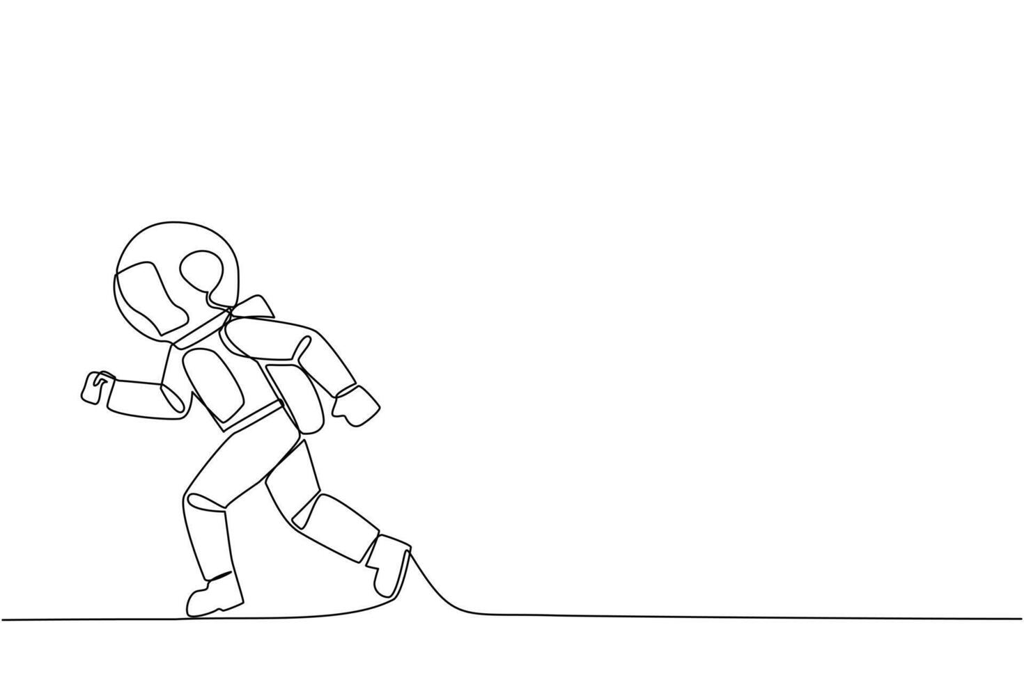 Single continuous line drawing astronaut doing light exercise. Running aims to maintain heart health. Astronaut with healthy life style. Good mental. Spaceman. One line design vector illustration