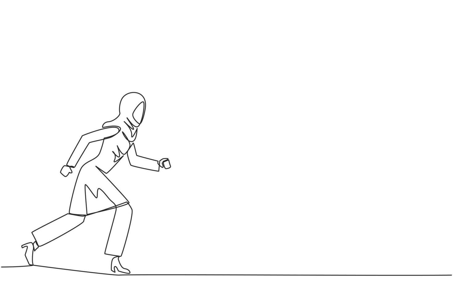 Single one line drawing Arabian businesswoman leisurely strolling. Habit to get rid of nervousness. Nervous when meeting big client. Light exercise for health. Continuous line graphic illustration vector