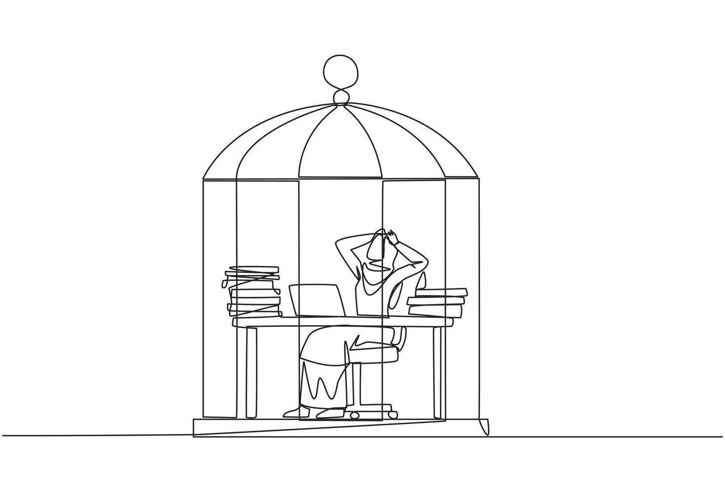 Single continuous line drawing Arab businesswoman trapped in cage