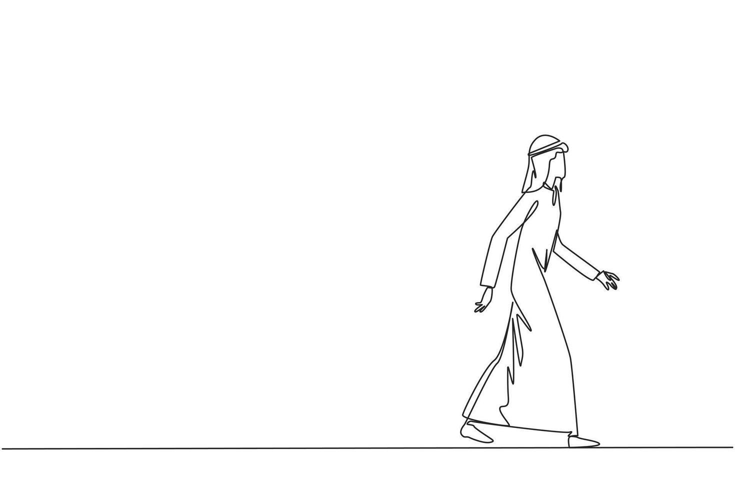 Single continuous line drawing Arabian businessman walking to canteen to break and lunch. Taking time for a while to hone ideas back into brilliant ideas. Success. One line design vector illustration