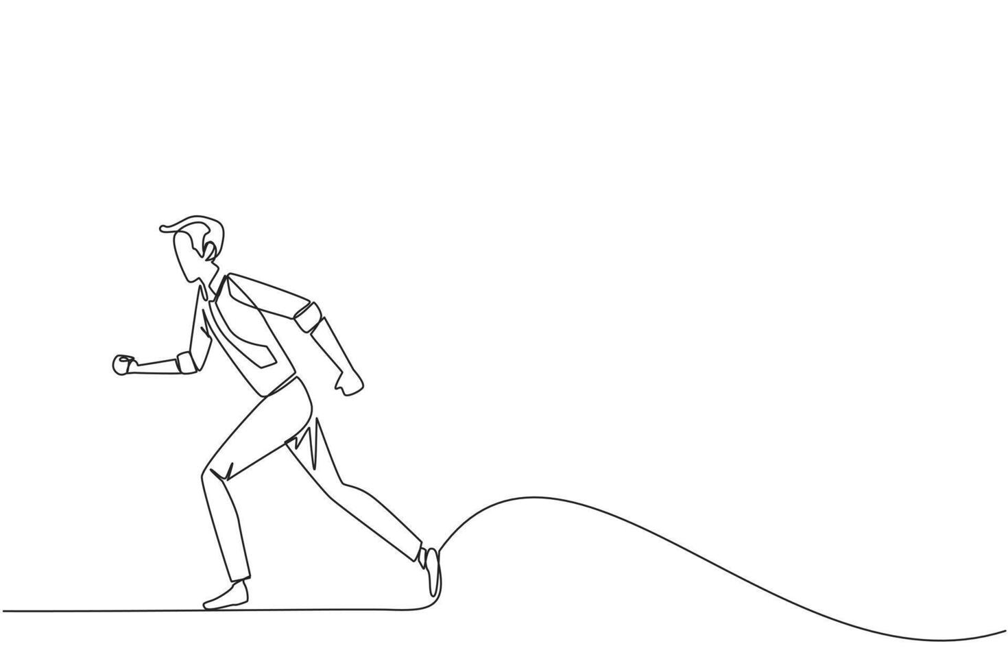 Single continuous line drawing businessman doing light exercise. Walking or running aims to maintain heart health. Businessman with healthy life style. Good mental. One line design vector illustration