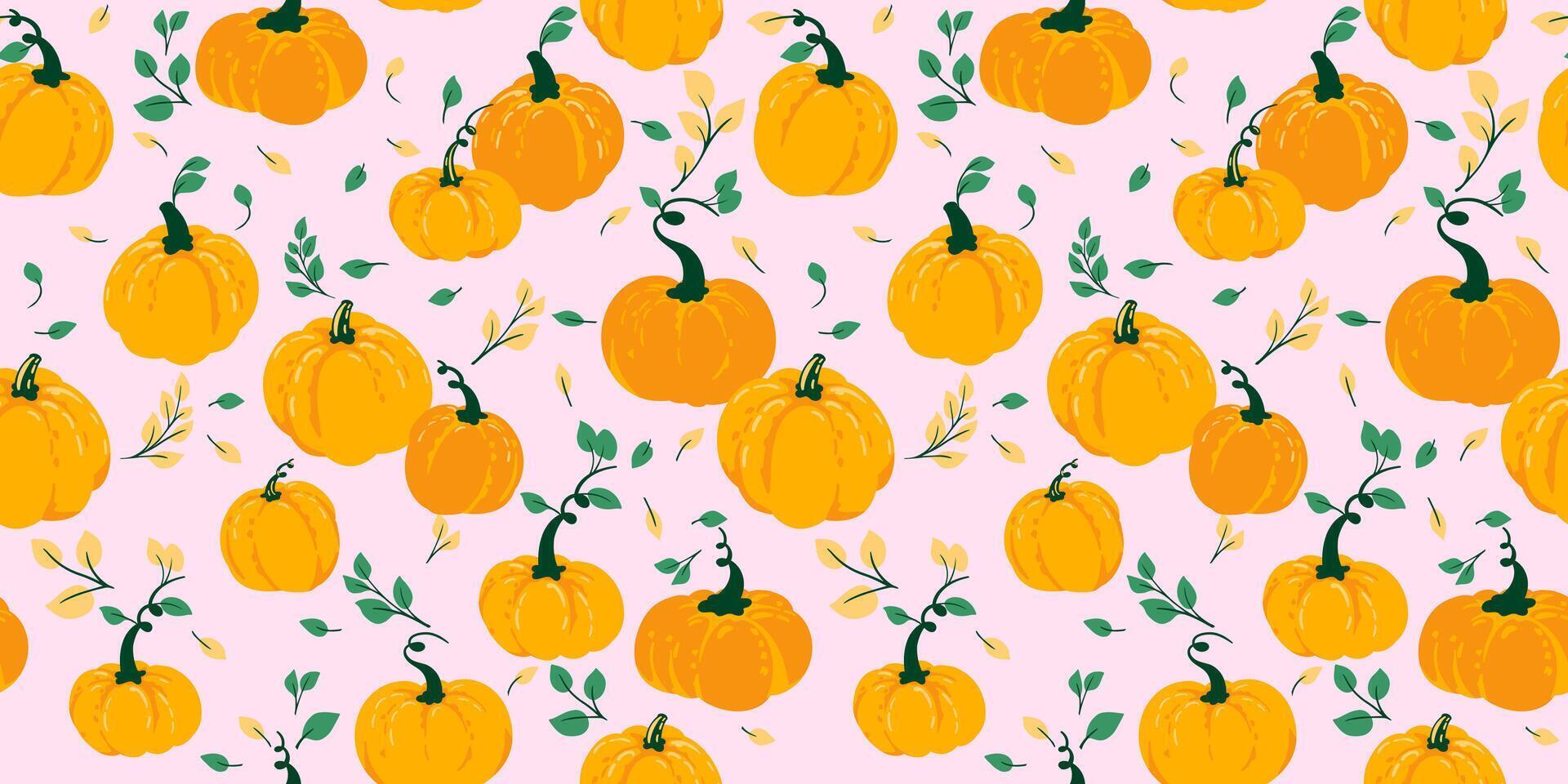 Vibrant  stylized pumpkins seamless pattern.Vector hand drawn sketch. Perfect for fall, Thanksgiving, Halloween, holidays print. Template for design vector