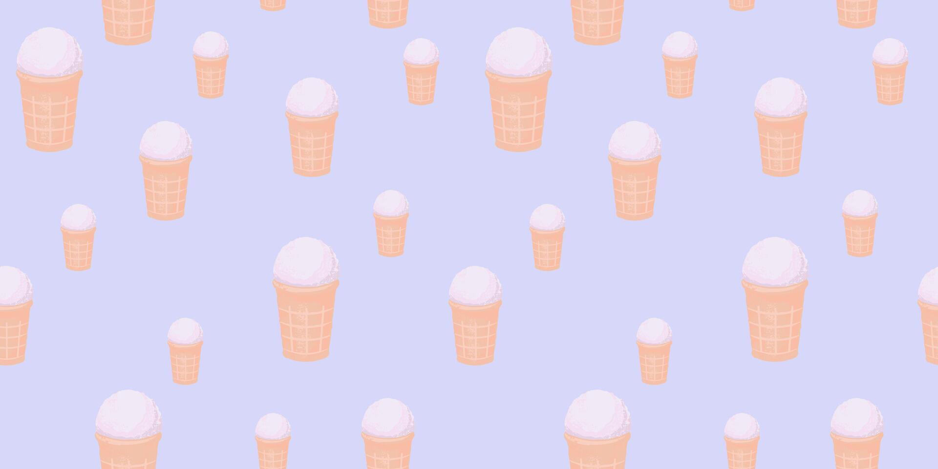 Abstract artistic cute ice cream in square cone seamless pattern. Vector hand drawn illustration. Pastel blue background with fresh summer dessert print. Collage for designs, children textiles