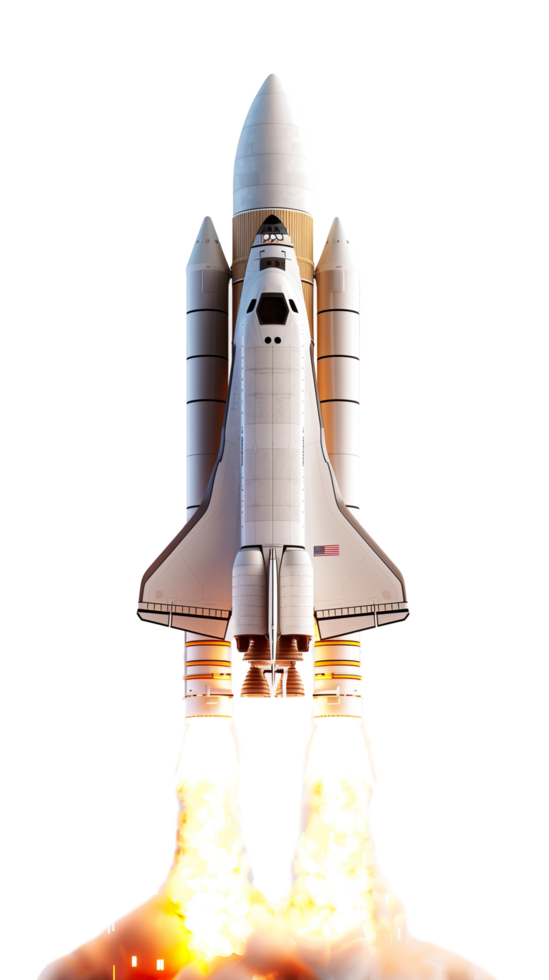 ai généré espace navire réaliste Navette fusée avec Feu png