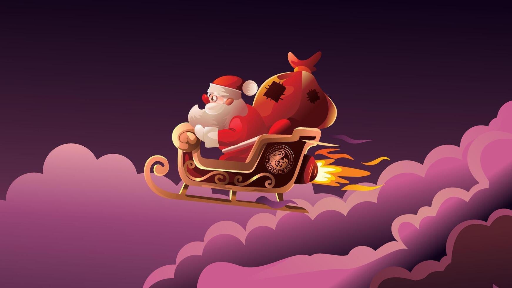 ilustración de Papa Noel claus con su nieve trineo vector