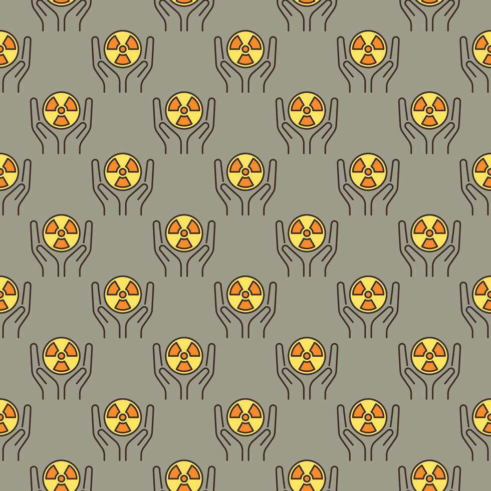 Hands with Radiation sign vector colored seamless pattern