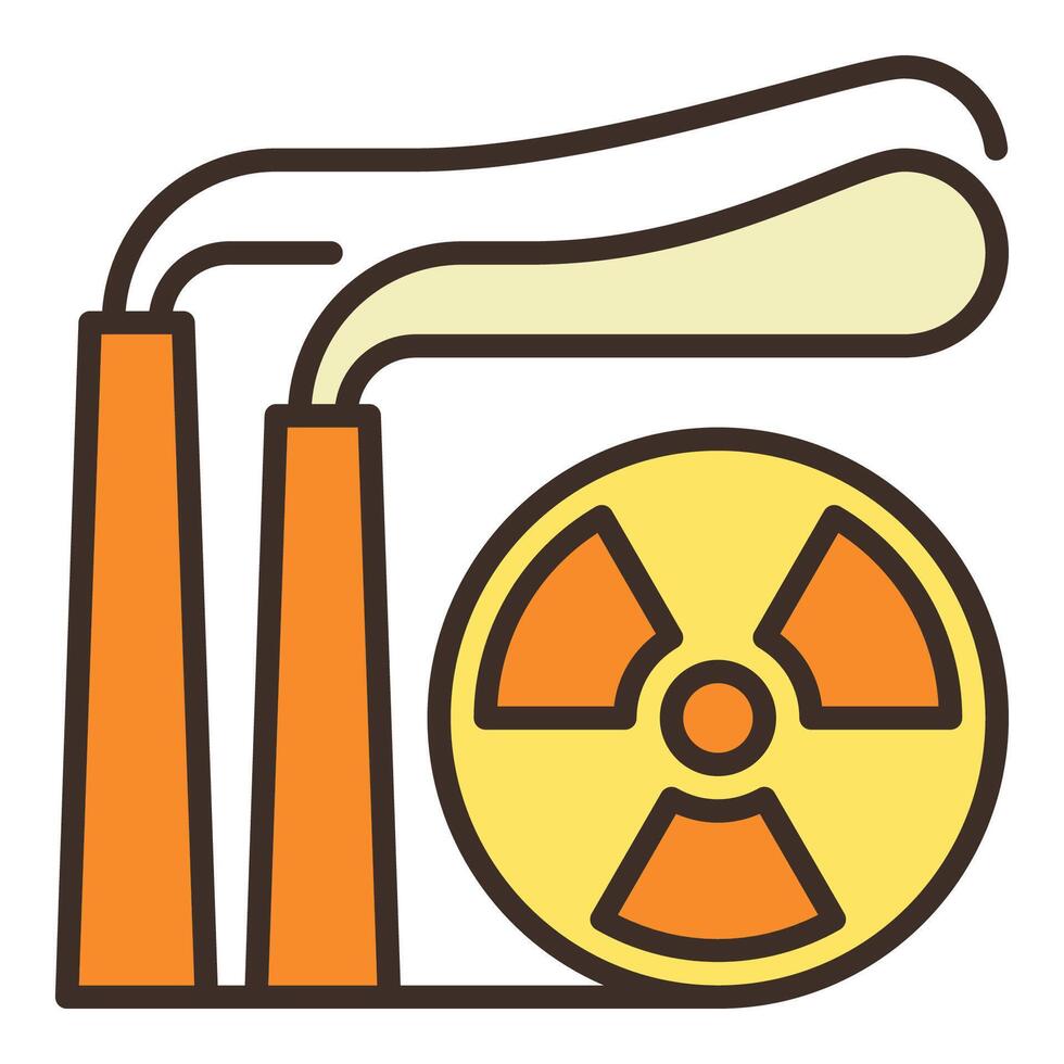 Nuclear Power Generator with Smoke Pipes vector Radiation colored icon or sign