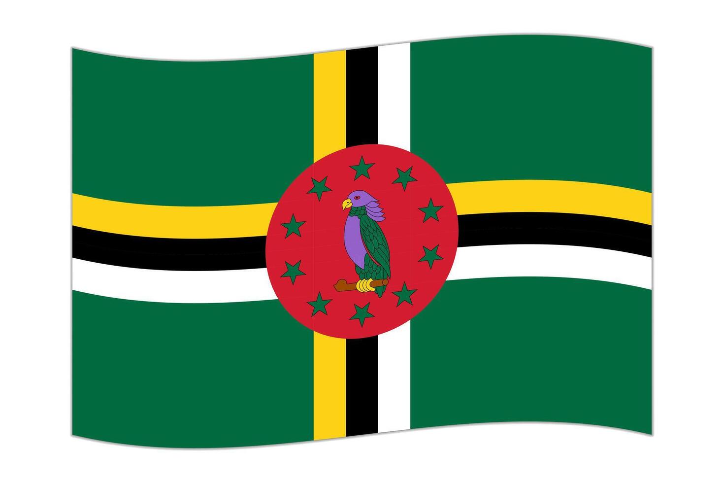 Waving flag of the country Dominica. Vector illustration.