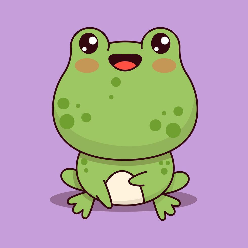 Cute frog. Funny cartoon animal kawaii character. Vector illustration. Kids collection.