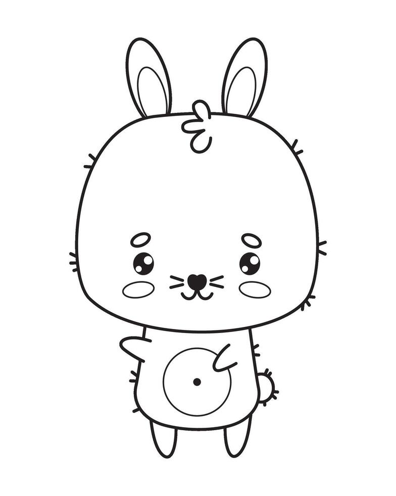 Happy cute bunny. Animal outline kawaii character. Vector illustration. Line drawing, coloring book. Kids collection