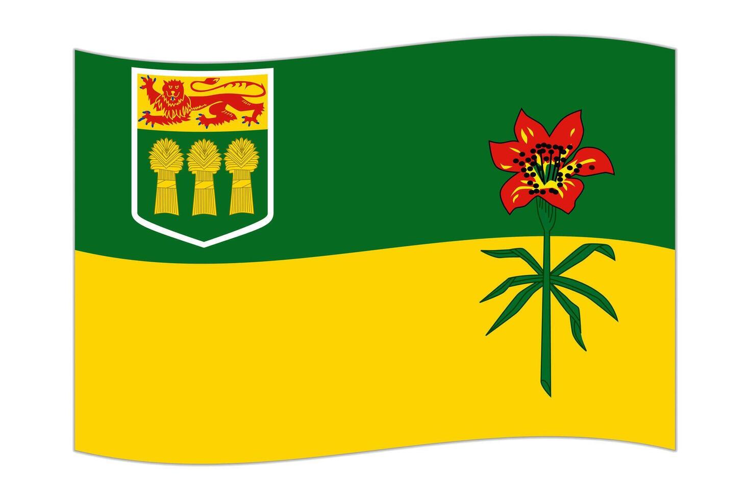 Waving flag of Saskatchewan, province of Canada. Vector illustration.