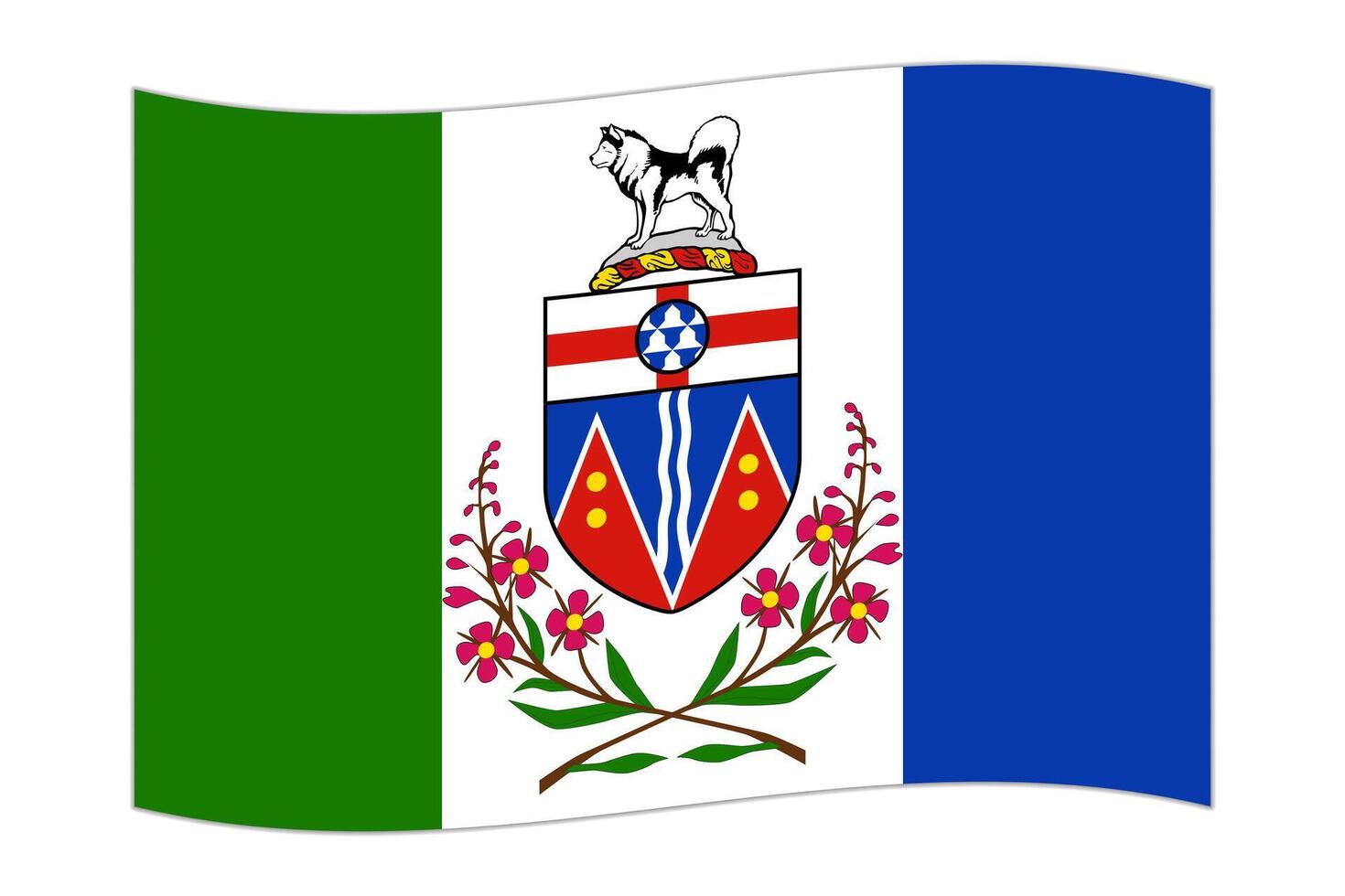 Waving flag of Yukon, province of Canada. Vector illustration.