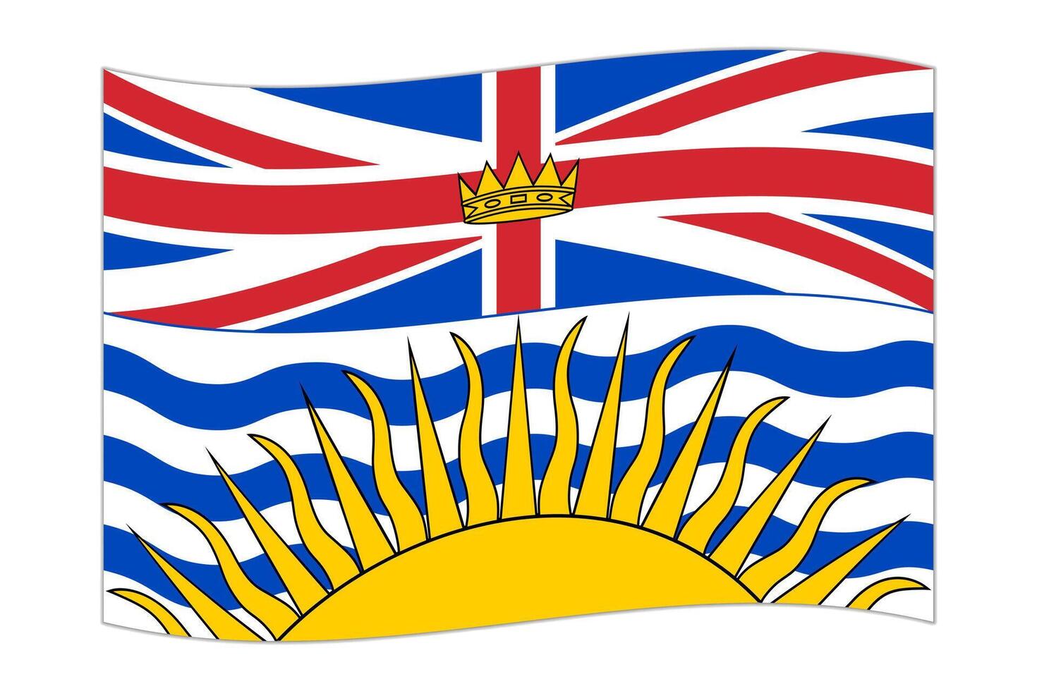 Waving flag of British Columbia, province of Canada. Vector illustration.