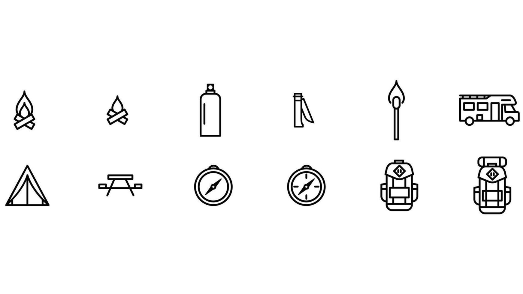 Camping tools and camp site elements vector illustration