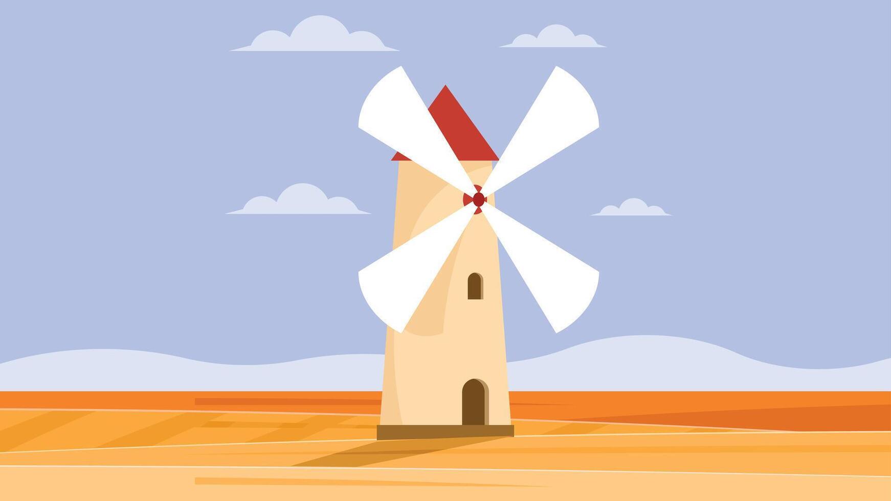 windmill harvest in a field vector illustration