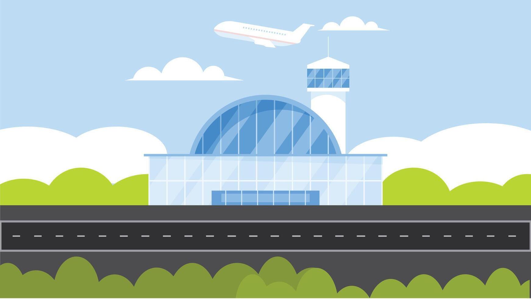 Airport runway with departure building vector illustration