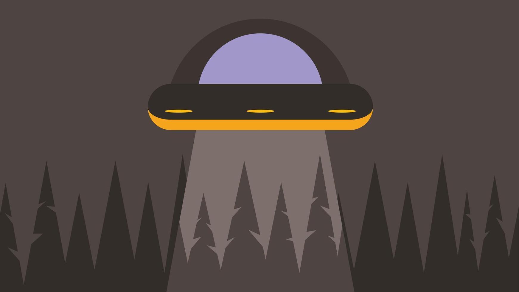 Alien ship invasion above forest   with human vector illustration