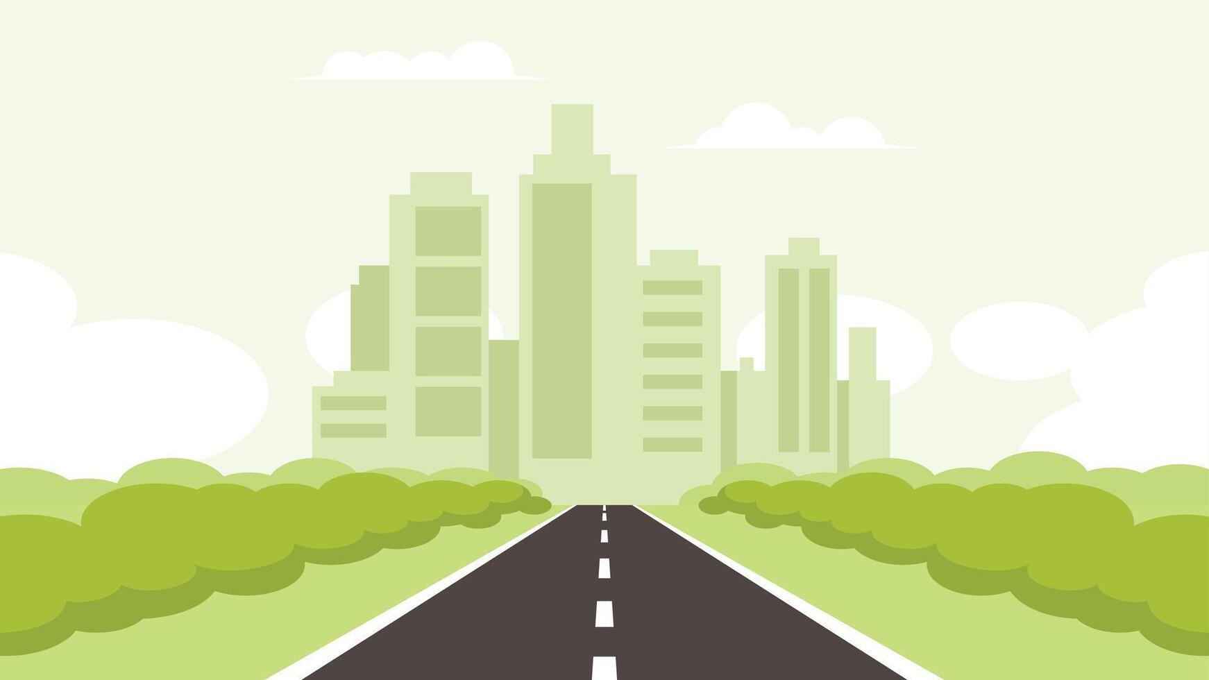 a road to city center and clear sky background  vector illustration