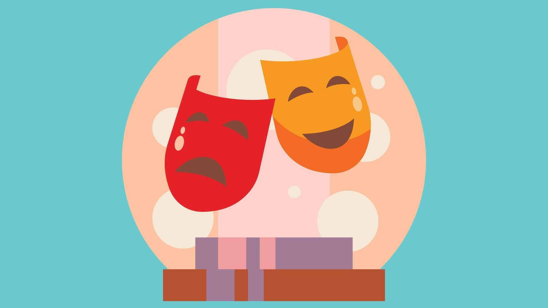 actor expressions in theatre masks vector illustration