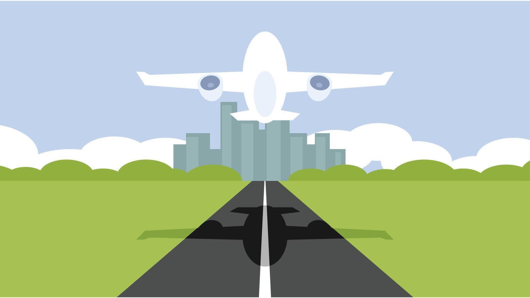 Airplane departure on a runway vector illustration