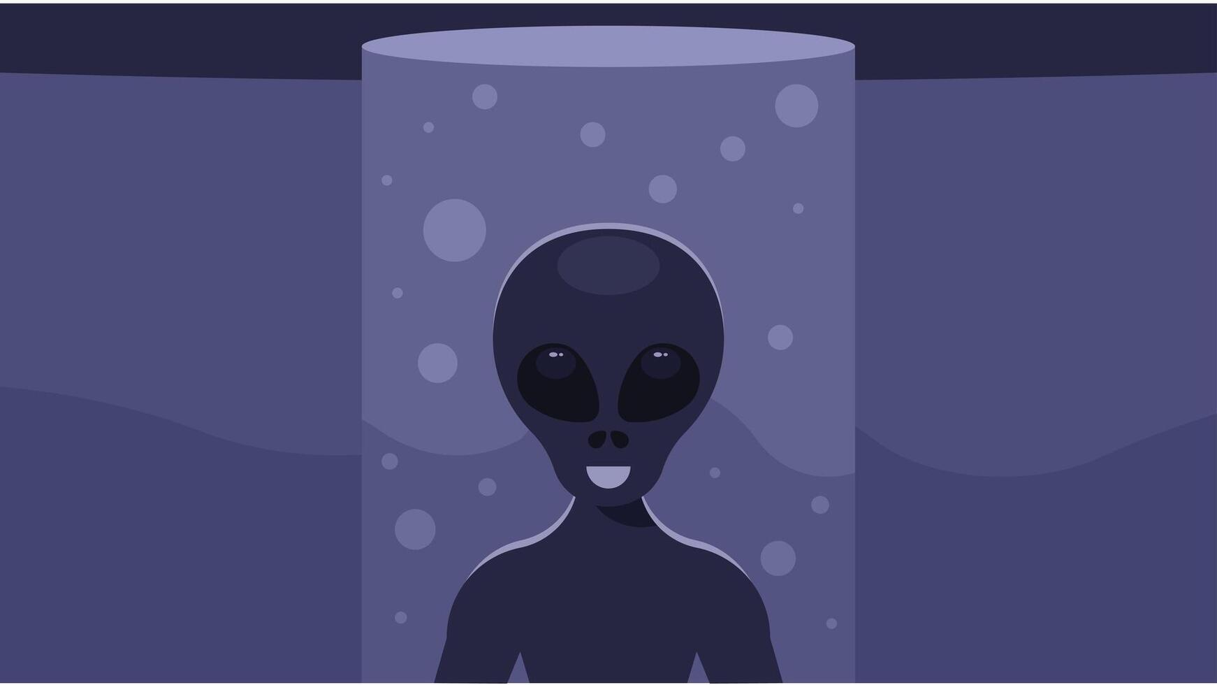 Alien creature coming from the light beam of UFO Vector illustration