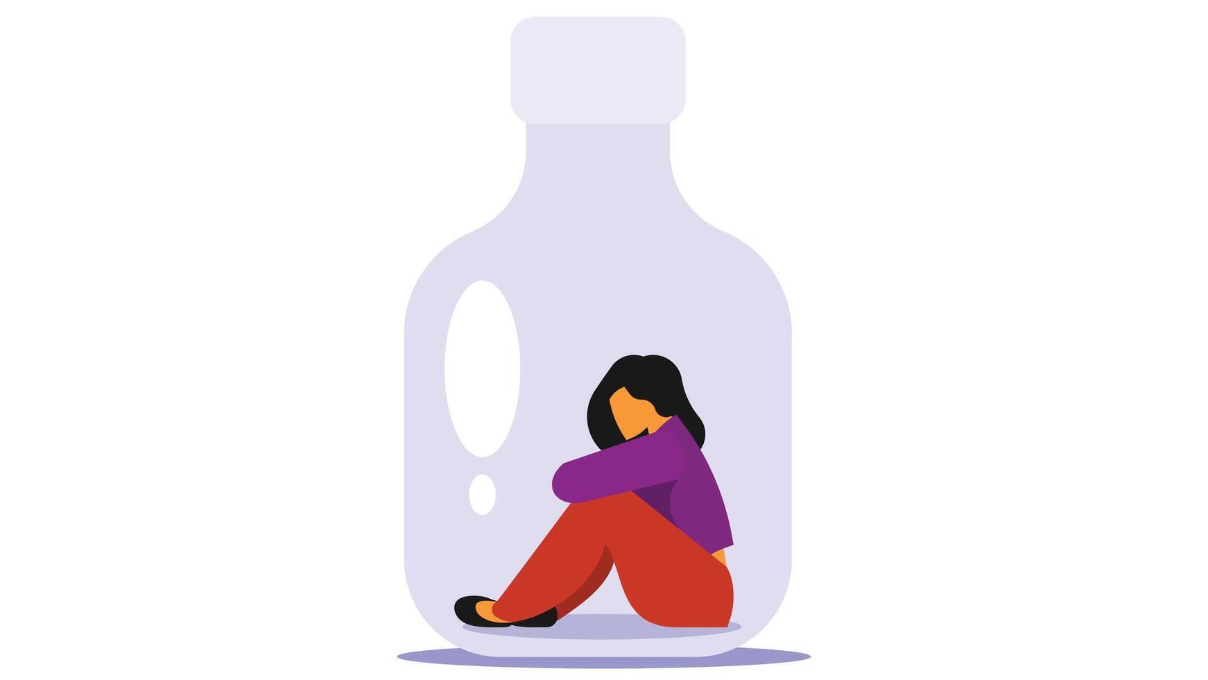 Depressed woman with addiction to alcoholism vector