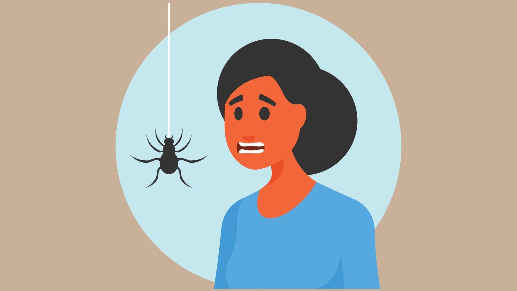 mujer tiene un temor desde arañas vector ilustración