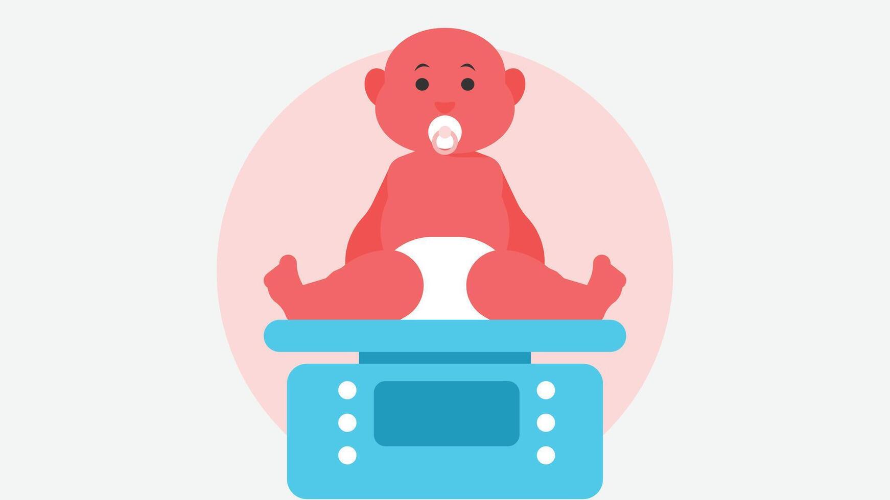 baby with pacifier on a weight scale vector illustration