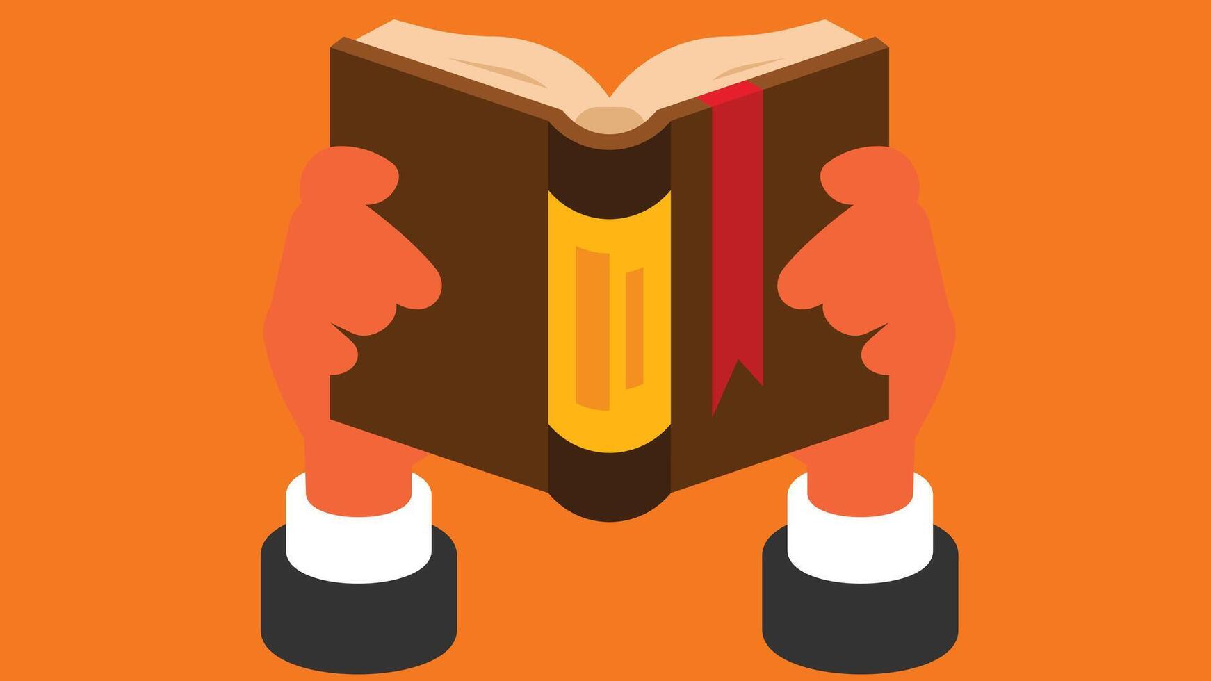 man hands holding a book and reading it vector illustration