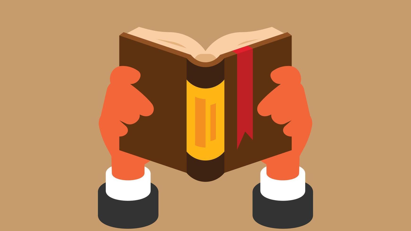 man hands holding a book and reading it vector illustration